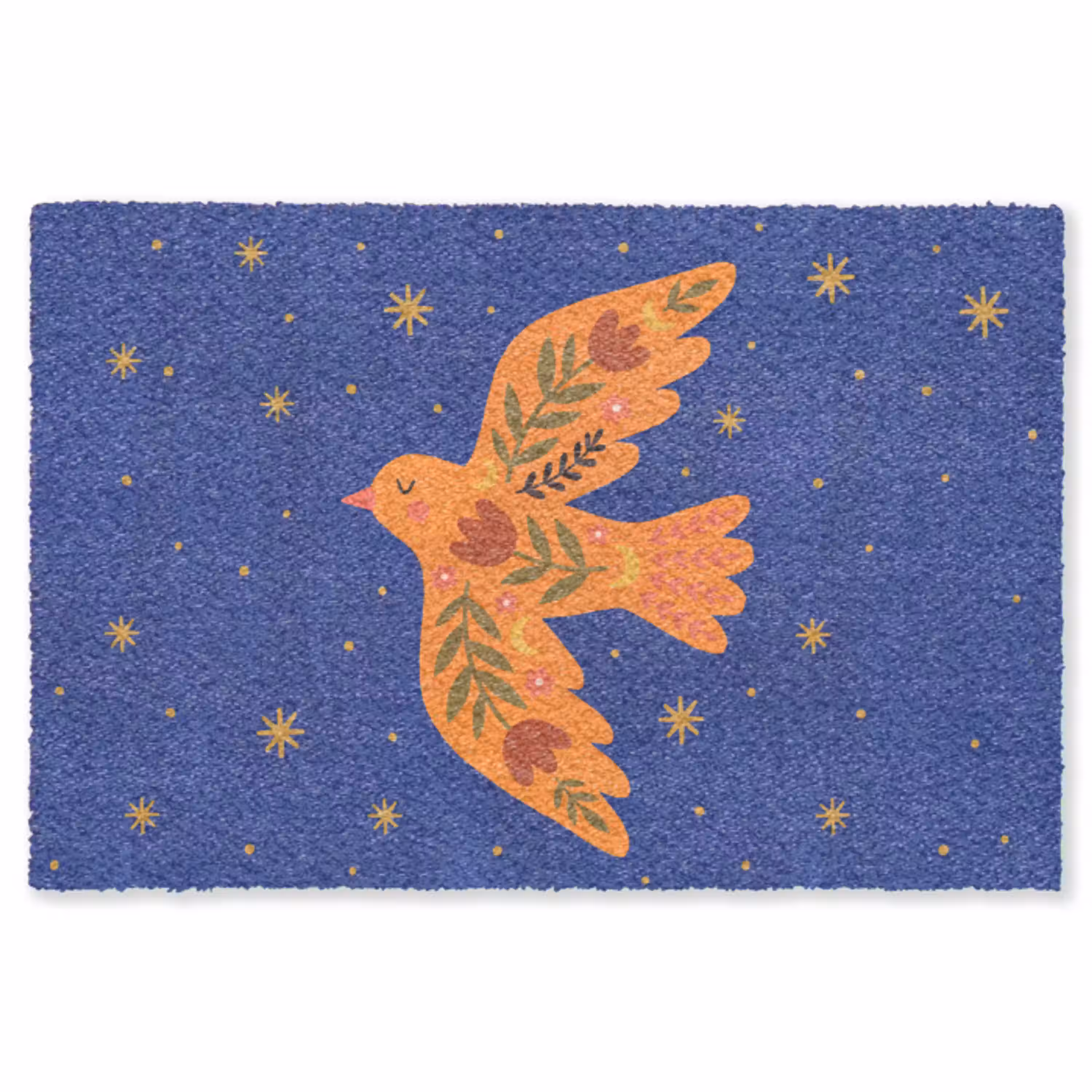 Vogel - Bloemen - Decoratief - Oranje - Blauw Vloerkleed Rechthoek klein -3d