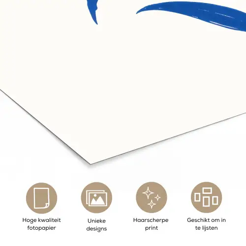 Bloem - Blaadjes - Minimalistisch - Blauw poster papier klein -closeup_NL