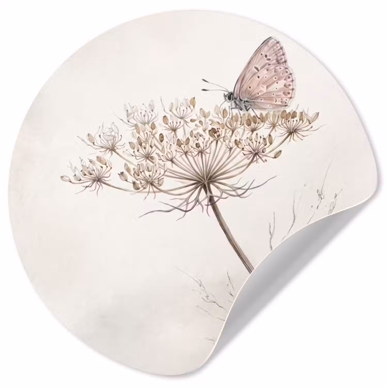 Behangcirkel - Vlinder - Bloem -Natuur - Beige