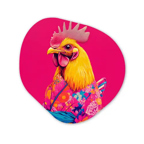 Haan - Kleurrijk - Kimono - Roze Wandcirkel Organisch Aluminium middel -3d