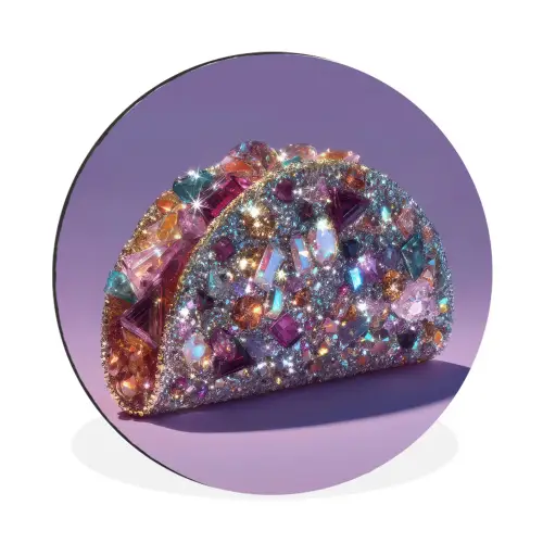 Edelstenen - Glitters - Paars - Kleurrijk Wandcirkel aluminium klein -3d