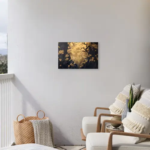 Bloemen - Takken - Goud - Sierlijk Tuinposter op houten frame 2 cm dik klein -sfeer1