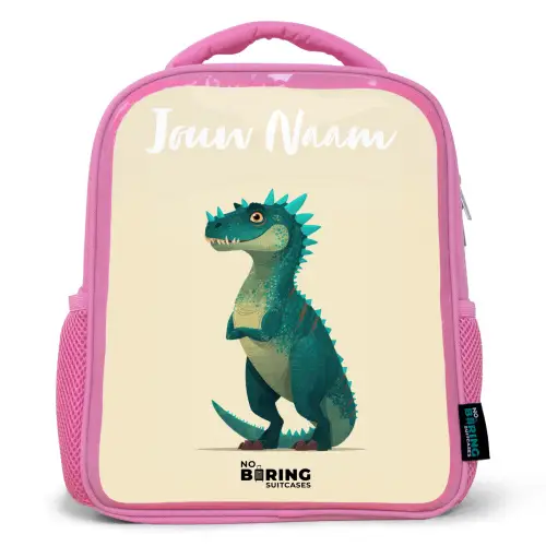 Dino - Dier - Blauw - Groen Kinderrugzak - Roze middel -3d