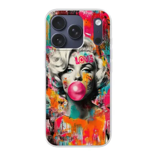 Vrouw - Kauwgom - Graffiti - Neonkleuren Telefoonhoesje iPhone 17 Pro klein -3d
