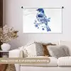 Vogel - Delfts blauw - Illustratie - Bloemen Wandkleed katoen middel -sfeer1