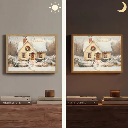 Kerst - Huis - Winter - Sneeuw Light Box met batterij (Wandlamp) middel -sfeer3