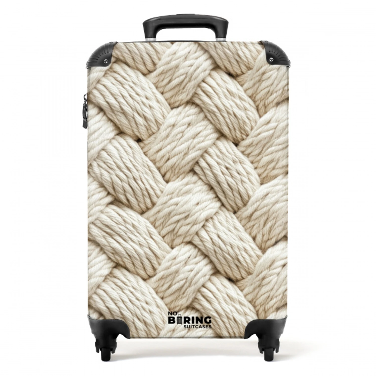 Touw - Gebreid - Beige NBS - Handbagage koffer - Volwassenen Unisex middel -productfoto_recht