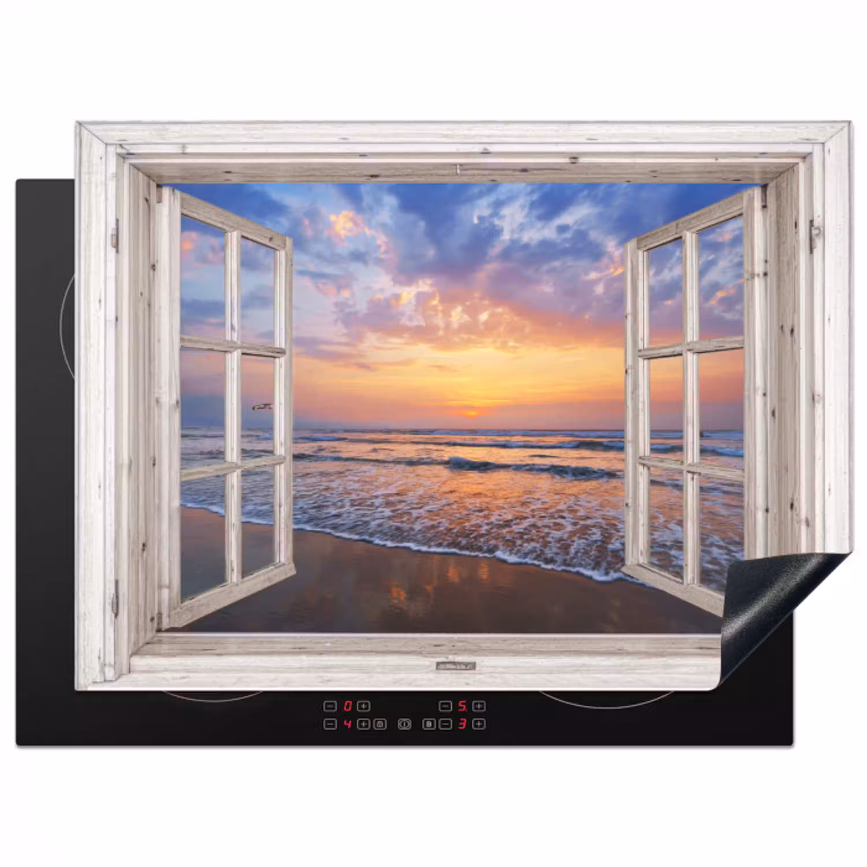 Doorkijk - Zee - Strand - Zonsondergang - Blauw Inductie beschermer vinyl 3mm klein -3d