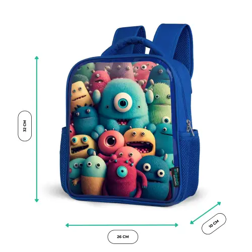 Monster Menigte Kinderrugzak - Blauw middel -productfoto_formaten