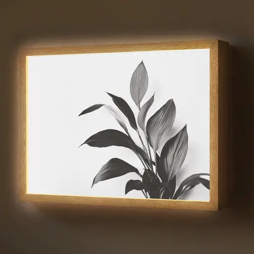 Plant - Bladeren - Minimalistisch - Zwart Light Box met batterij (Wandlamp) middel -z3d_website