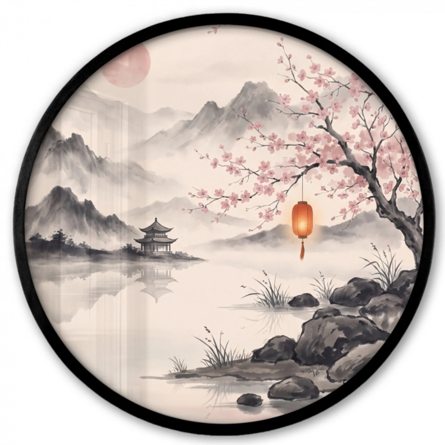 Zon - Japans - Traditioneel Fotolijst rond zonder passe partout klein -3d