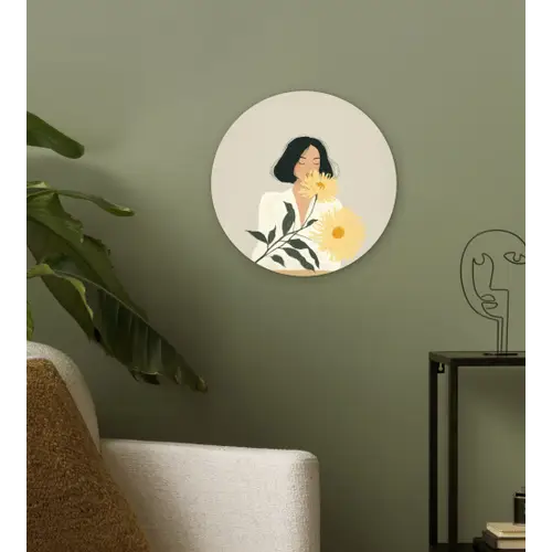 Vrouw - Bloem - Geel - Minimalistisch Wandcirkel plexiglas klein -sfeer3