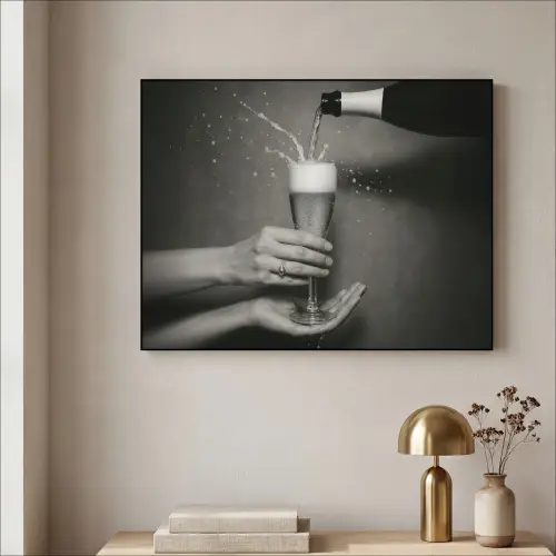Champagnefles - Glas - Minimalistisch - Spetters Textielframe - compleet frame klein -sfeer2