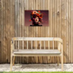 Vrouw - Donuts - Kleurrijk Tuinposter op houten frame 2 cm dik klein -sfeer4