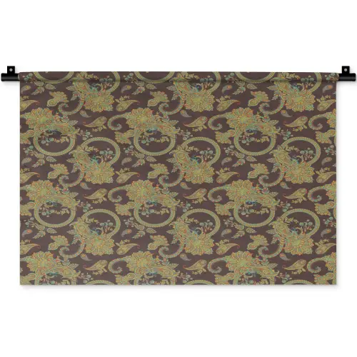 Bruin - Groen - Bloemen Wandkleed katoen klein 269 -zz3d