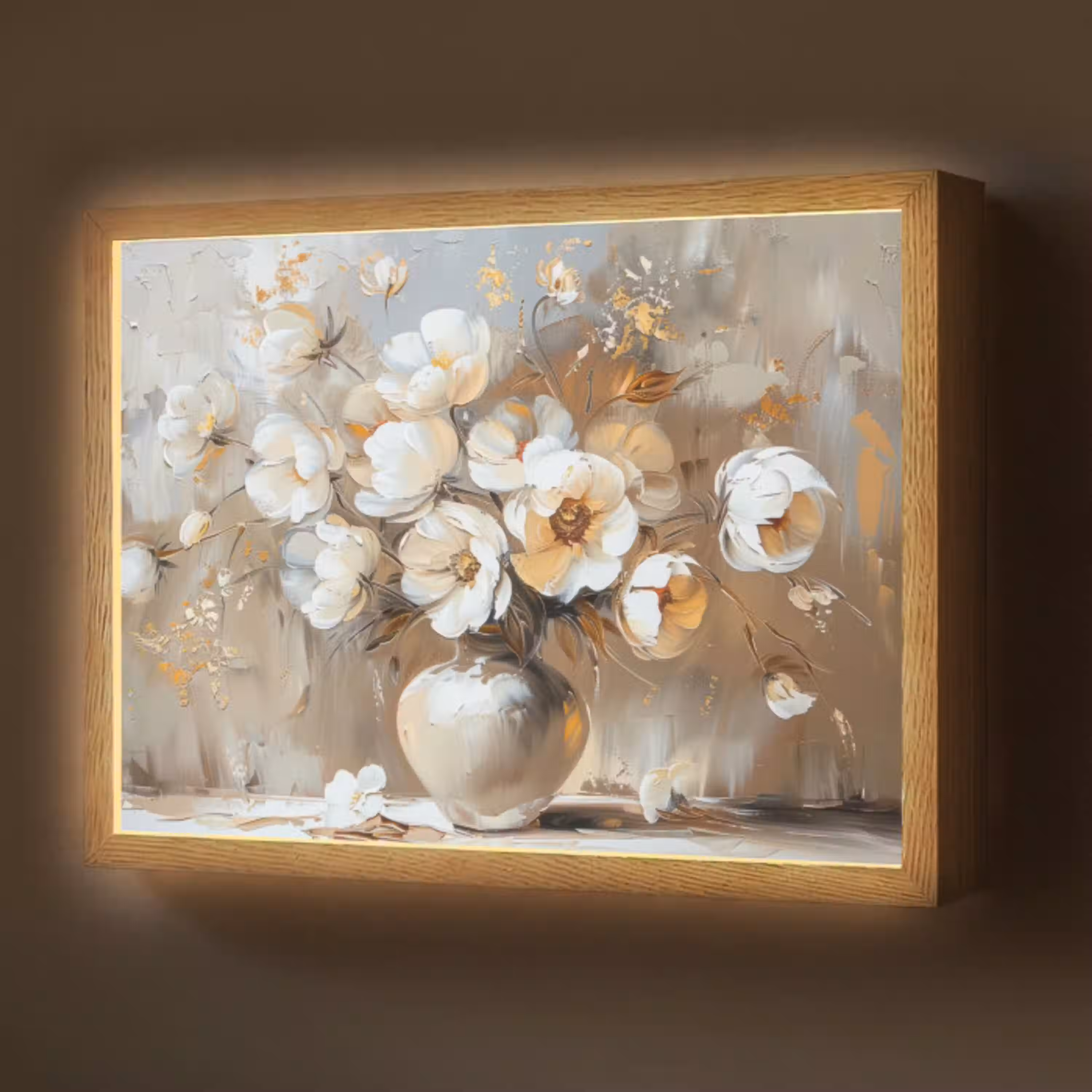 Vaas - Bloemen - Kunst - Goud Light Box met batterij (Wandlamp) middel -z3d_website