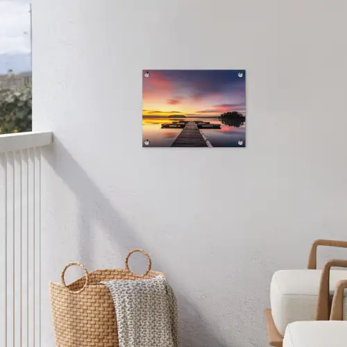 Steiger - Zonsondergang - Water - Zee - Reflectie tuinposter los doek klein -sfeer8