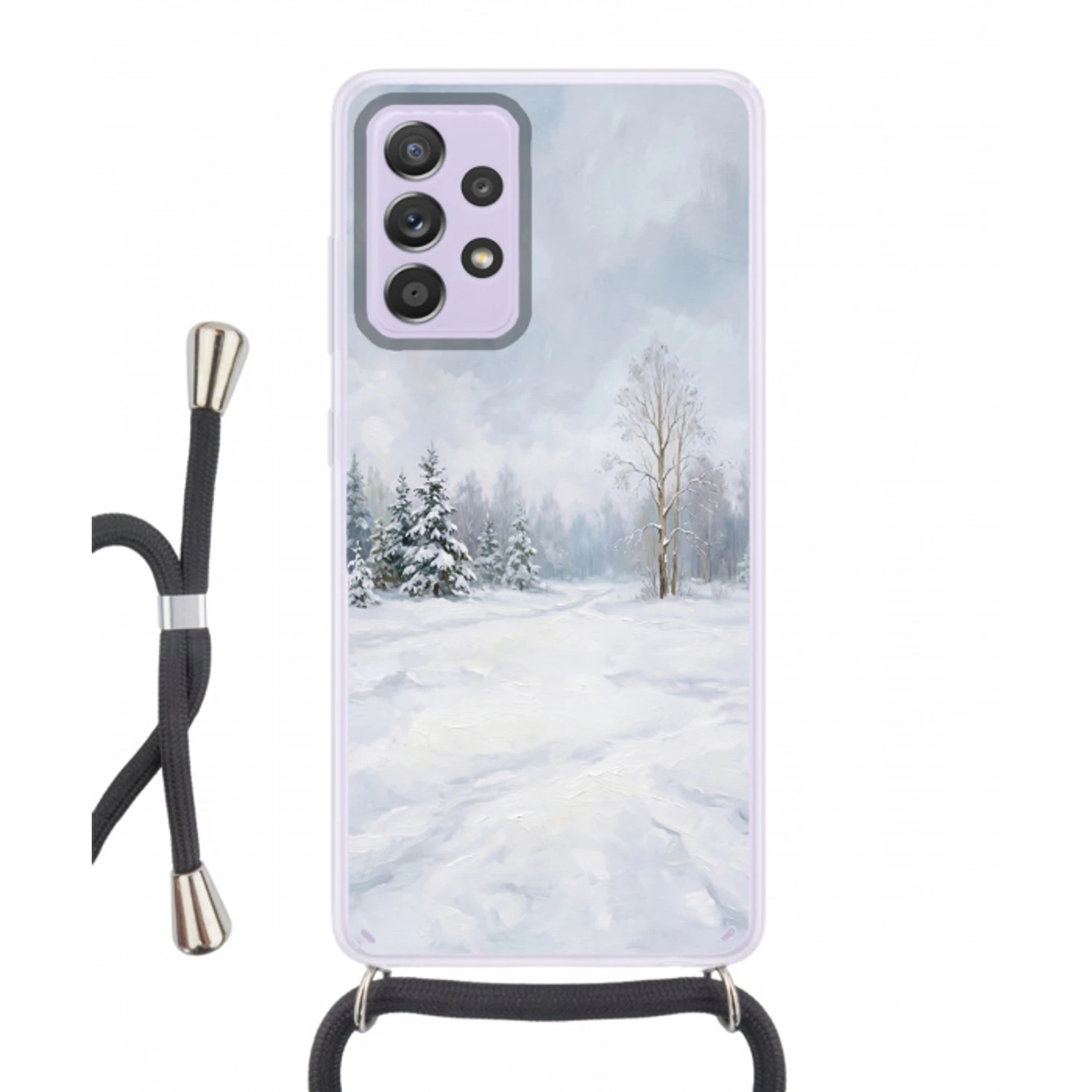 Bospad - Dennen - Sneeuw - Winter - Rustgevend Hoesje Samsung Galaxy A52 5G met koord klein -3d