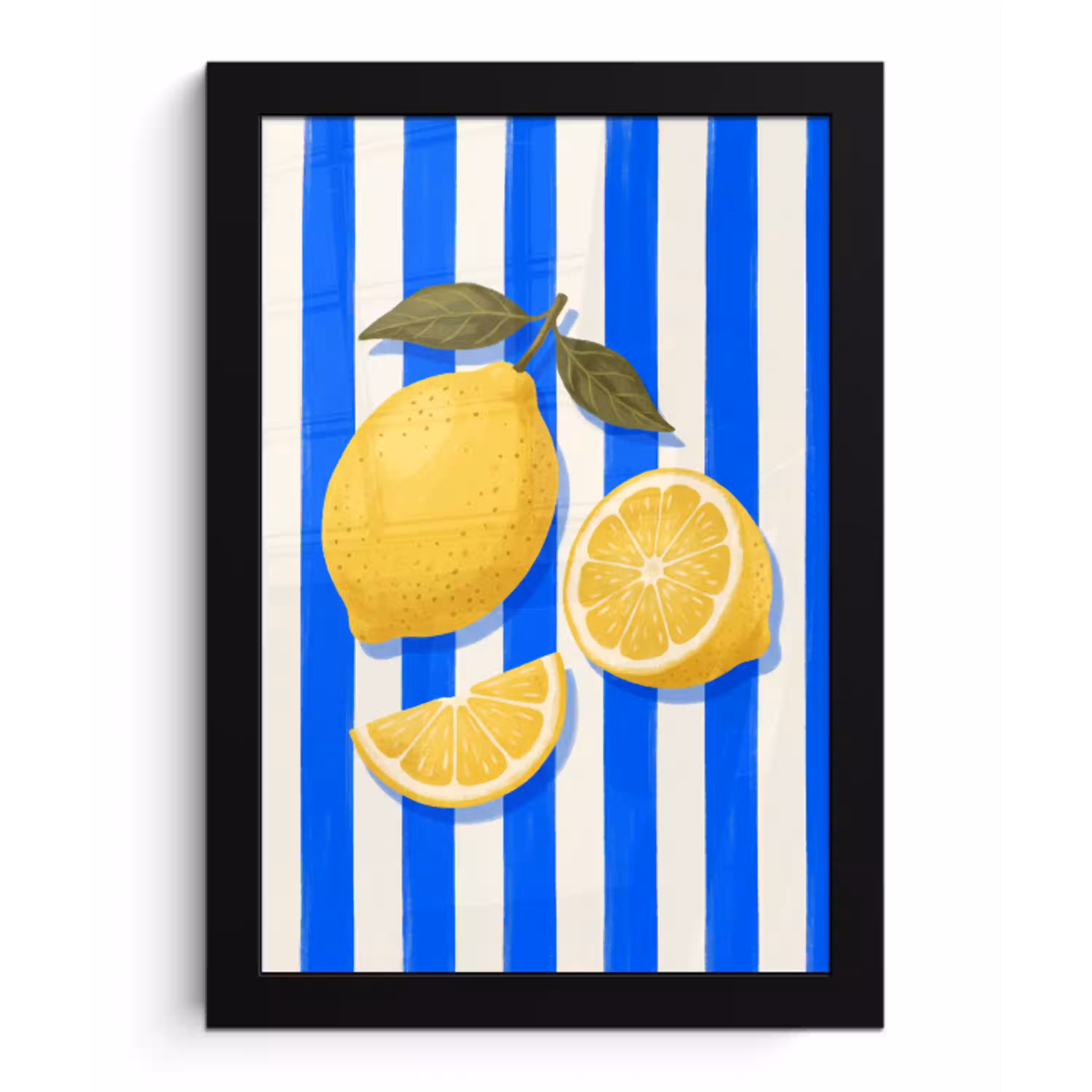 Fruit - Citroen - Zomer - Geel - Blauw fotolijst zwart zonder passe partout klein -3d