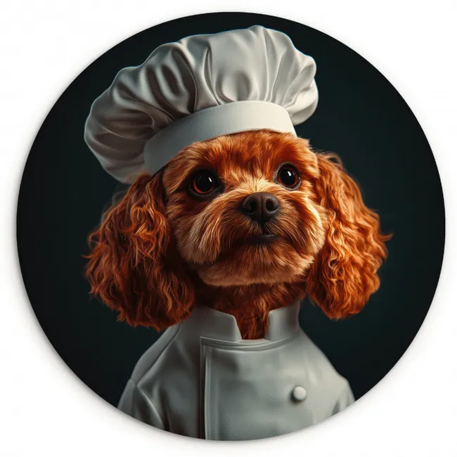 Bruin - Kok - Hondje KitchenYeah - Keuken - Wandcirkel Forex klein -3d