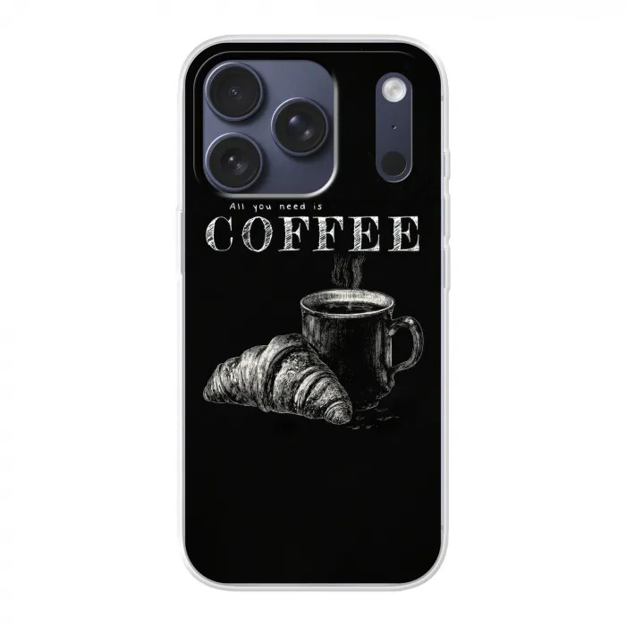 Koffie - Croissant - Tekst Telefoonhoesje iPhone 17 Pro klein -3d