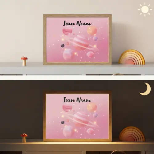 Planeten - Roze - Sterren Light Box met batterij (Wandlamp kind) middel -sfeer3_kind
