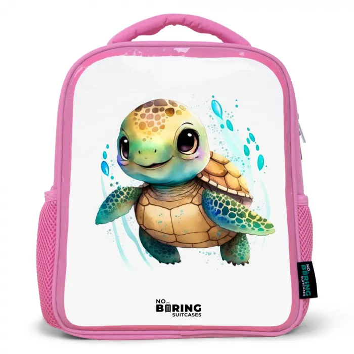 Schildpad - Waterverf - Kleuren - Dieren Kinderrugzak - Roze middel -3d