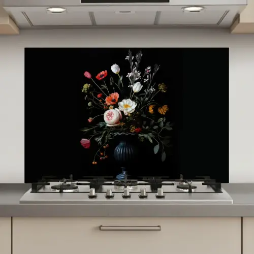 Bloemstuk - Vaas - Zwart keuken achterwand spatscherm klein -3d_website