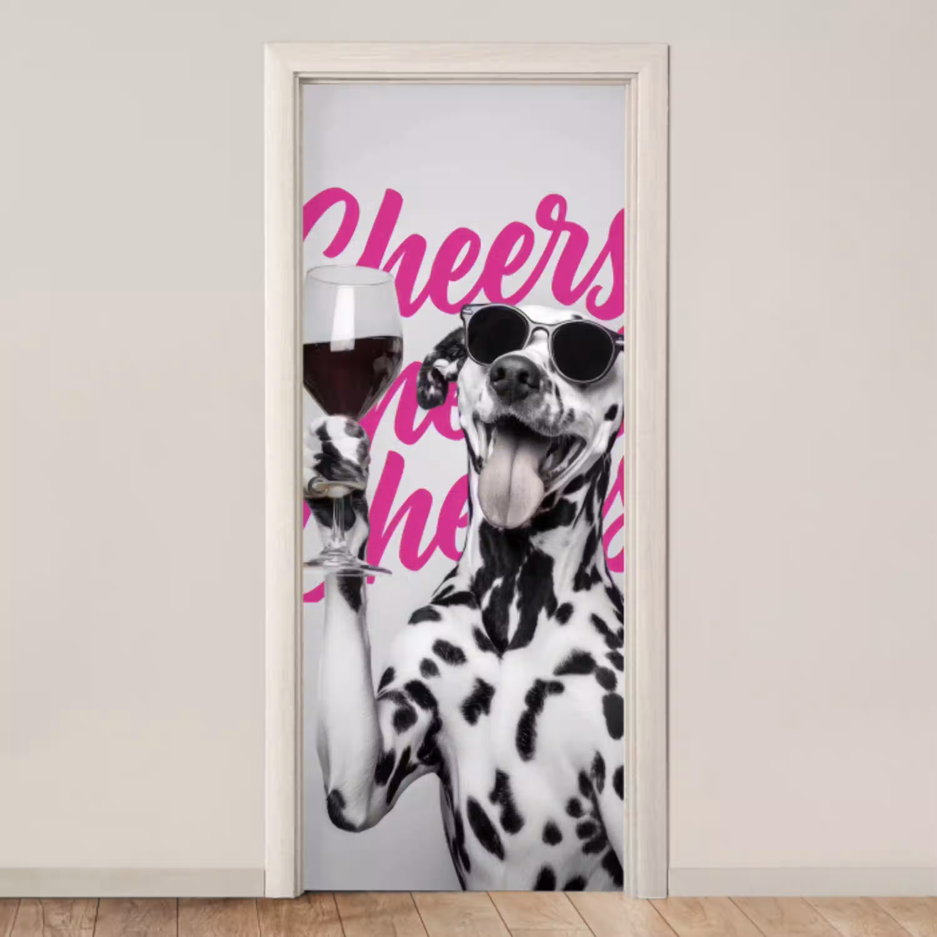 Cheers - Hond - Roze - Wijn deurposter klein -3d_beige