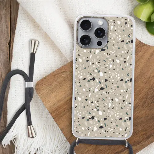 Terrazzo - Patroon - Groen Hoesje iPhone 16 Pro Max met koord klein 804 -sfeer4