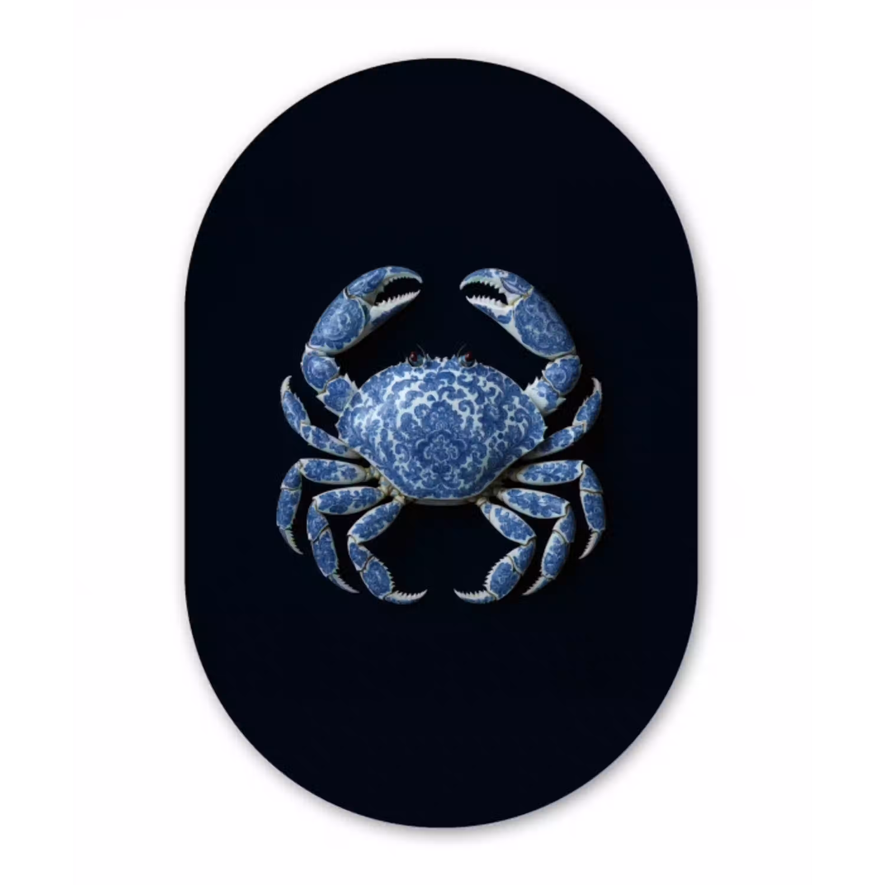 Krab - Delfts blauw - Dieren Wandcirkel Ovaal Glas middel -3d