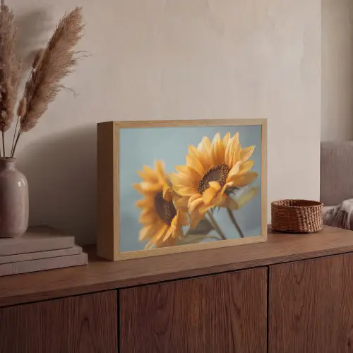 Zonnebloemen - Geel - Wazig Light Box met batterij (Wandlamp) middel -sfeer2