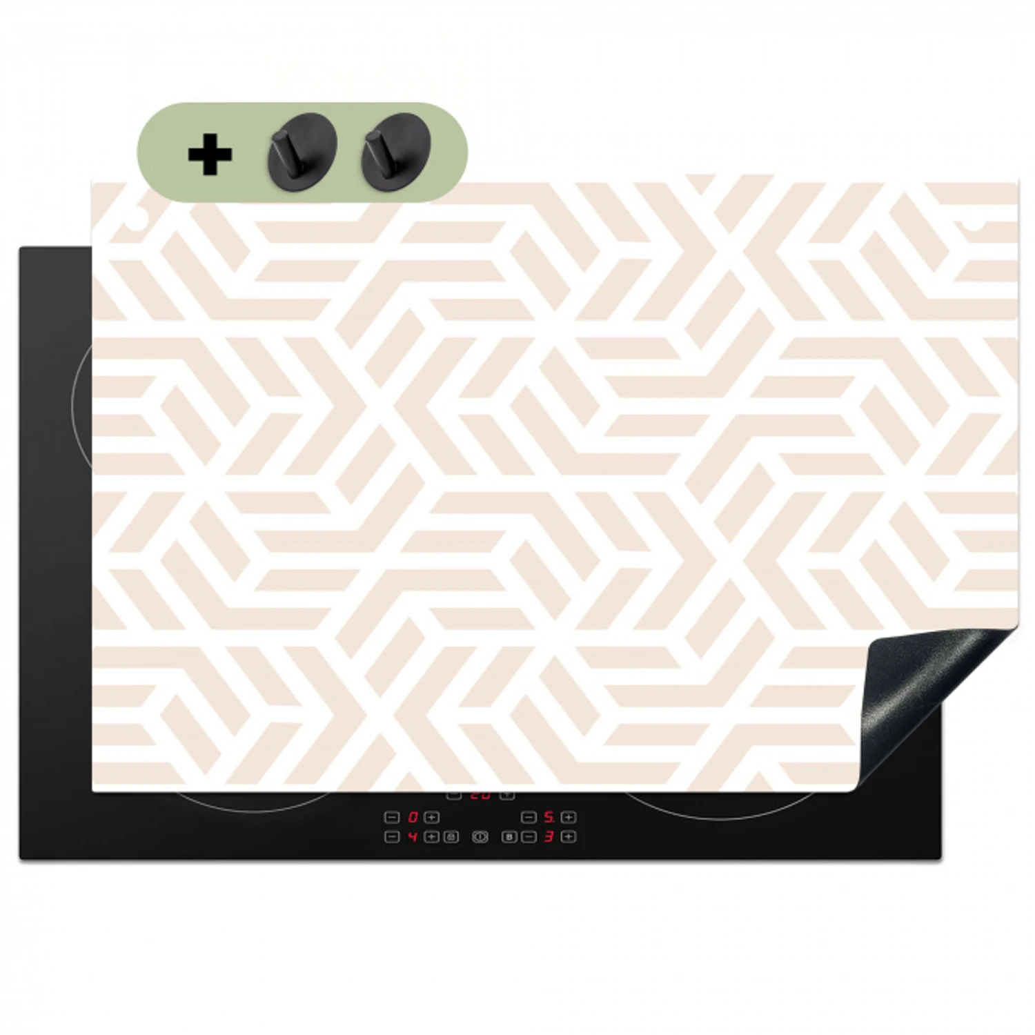 Beige - Geometrie - Patronen - Abstract Inductie beschemer met haakjes klein 777 -3d