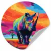 Neushoorn - Zonsondergang - Savanna - Kleurrijk Wandcirkel behangsticker klein -3d