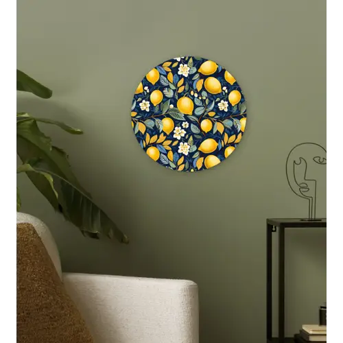 Citroenen - Bloemen - Bladeren - Blauw Wandcirkel plexiglas klein 852 -sfeer3