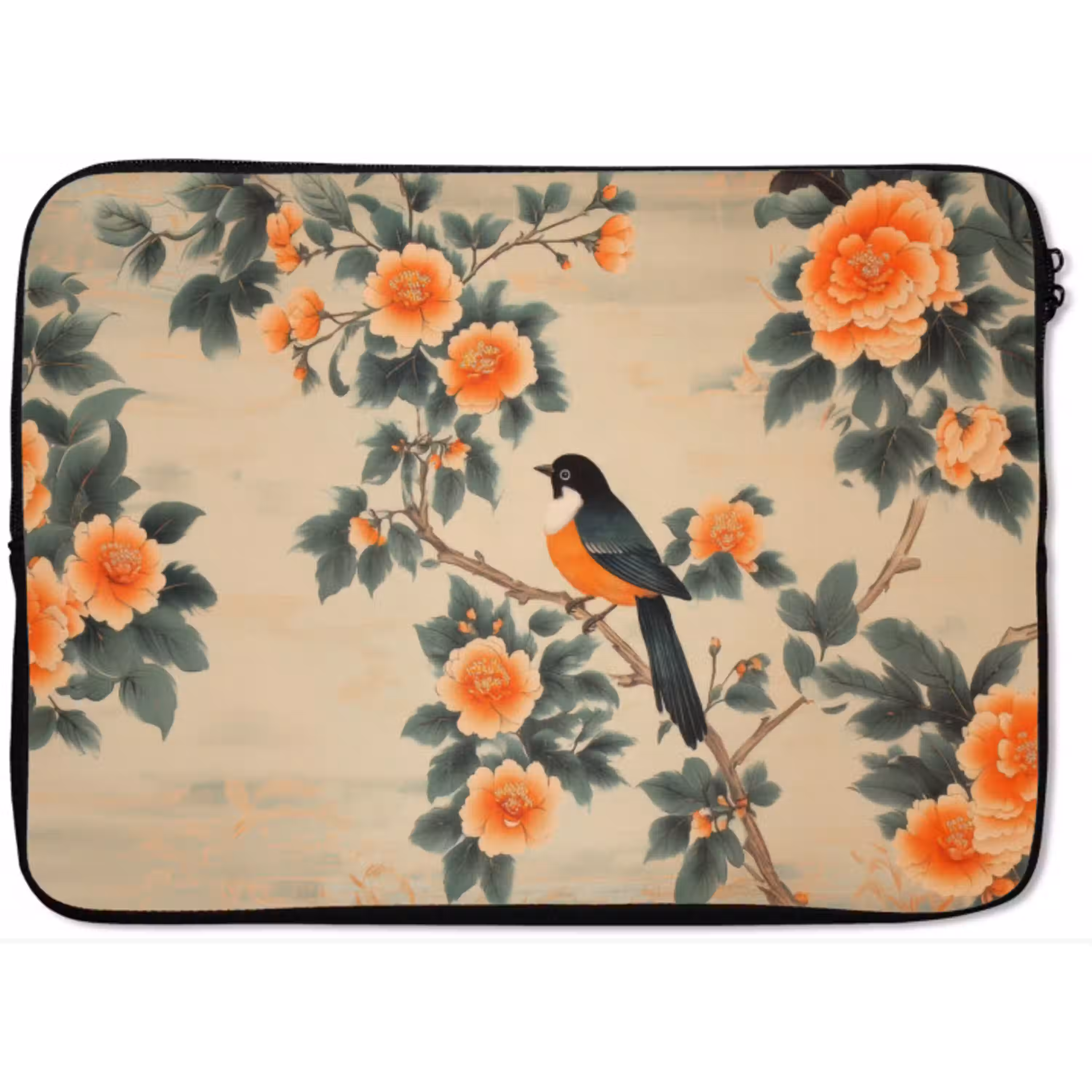 Vogel - Tak - Bloemen - Oranje laptophoes neopreen klein -zkaufland3dotto