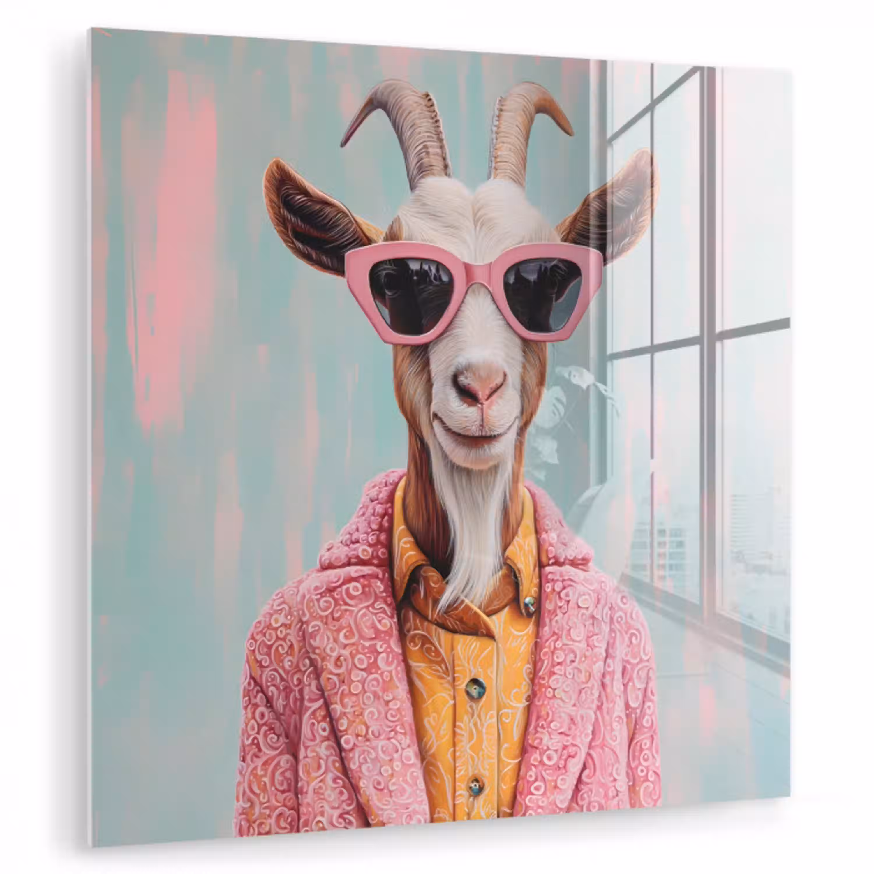 Zonnebril - Roze - Geit - Horen plexiglas 5mm klein -zzzproduct_nieuw
