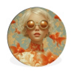 Goudvissen - Oranje - Vrouw - Blond Wandcirkel aluminium klein -3d