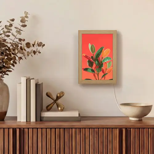 Bladeren - Nerven - Oranje - Structuur Light Box met kabel (Tafellamp) klein -sfeer2
