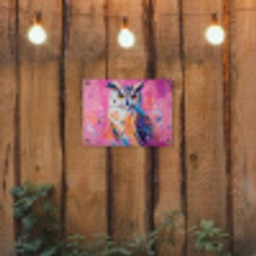 Uil - Roze - Blauw - Verf - Abstract tuinposter los doek klein -sfeer1