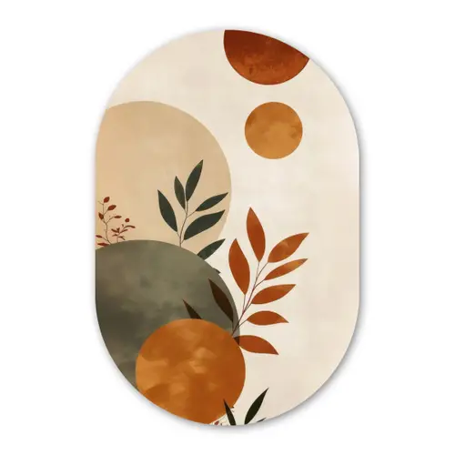 Vormen - Rond - Bladeren - Beige Wandcirkel Ovaal Forex klein -3d