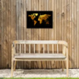 Wereldkaart - Goud - Druipen - Zwart Tuinposter op houten frame 2 cm dik klein -sfeer4