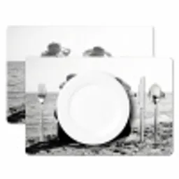 Vrouwen - Zonnehoed - Strand - Zwart - Wit Placemat vinyl groot -zzsfeer2_Kitchenyeah-website