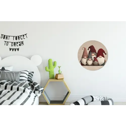 Kabouters - Kerst - Sneeuw - Puntmutsen Wandcirkel aluminium klein -kinderkamer