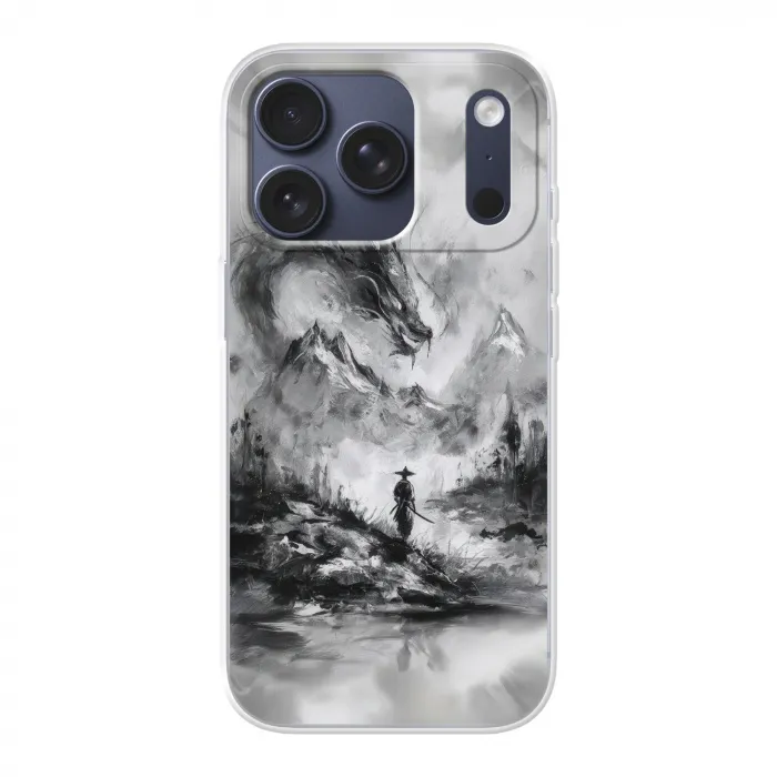 Krijger - Draak - Grijs Telefoonhoesje iPhone 17 Pro klein -3d