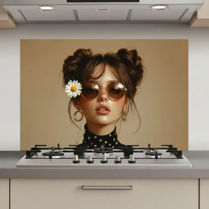 Vrouw - Beige - Bloem - Modern - Portret keuken achterwand spatscherm klein -3d_website