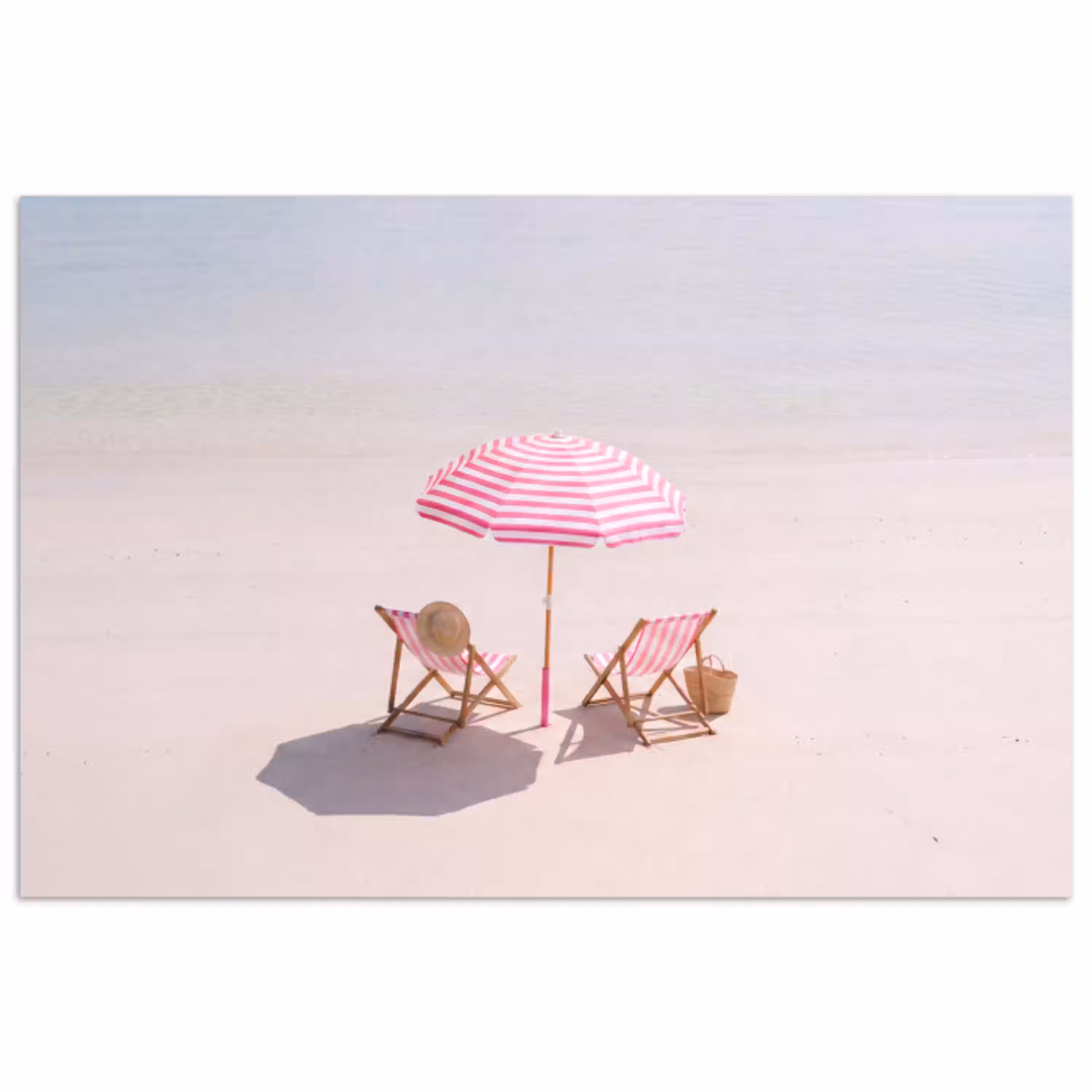 Strand - Parasol - Ligstoel - Zomer - Roze poster papier klein -3d