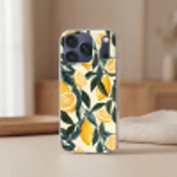 Citroenen - Vruchten - Bladeren - Geel  - Groen - Beige Telefoonhoesje iPhone 17 Pro klein -sfeer2