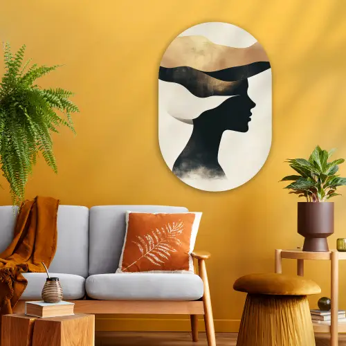 Vrouw - Golven - Zwart Wandcirkel Ovaal Glas middel -sfeer4