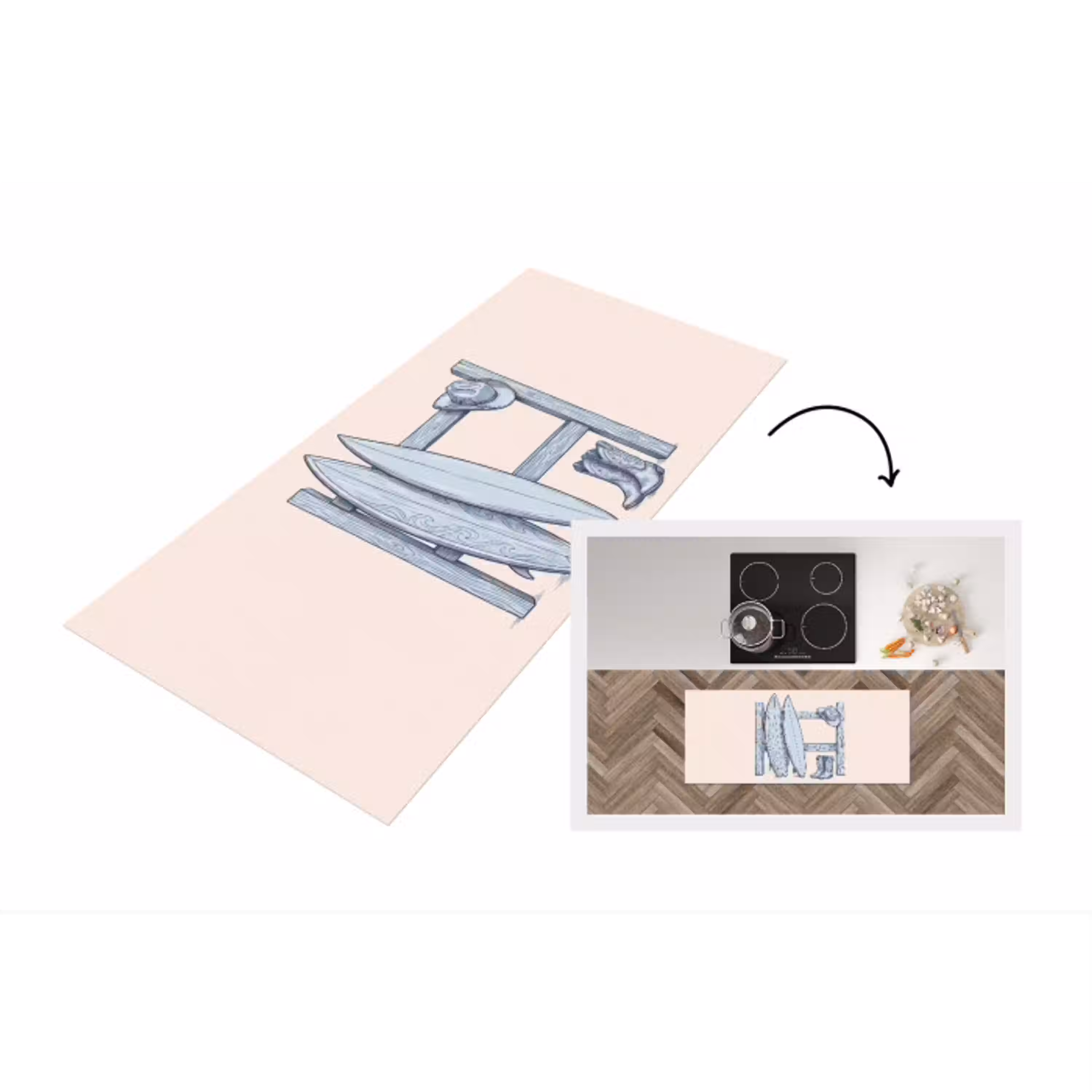 Recreatie - Kleding - Avontuur - Illustratie - Zomer Keukenloper - keukenmat middel -3d